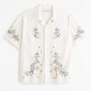 Abercrombie linen embroidered lemon shirt